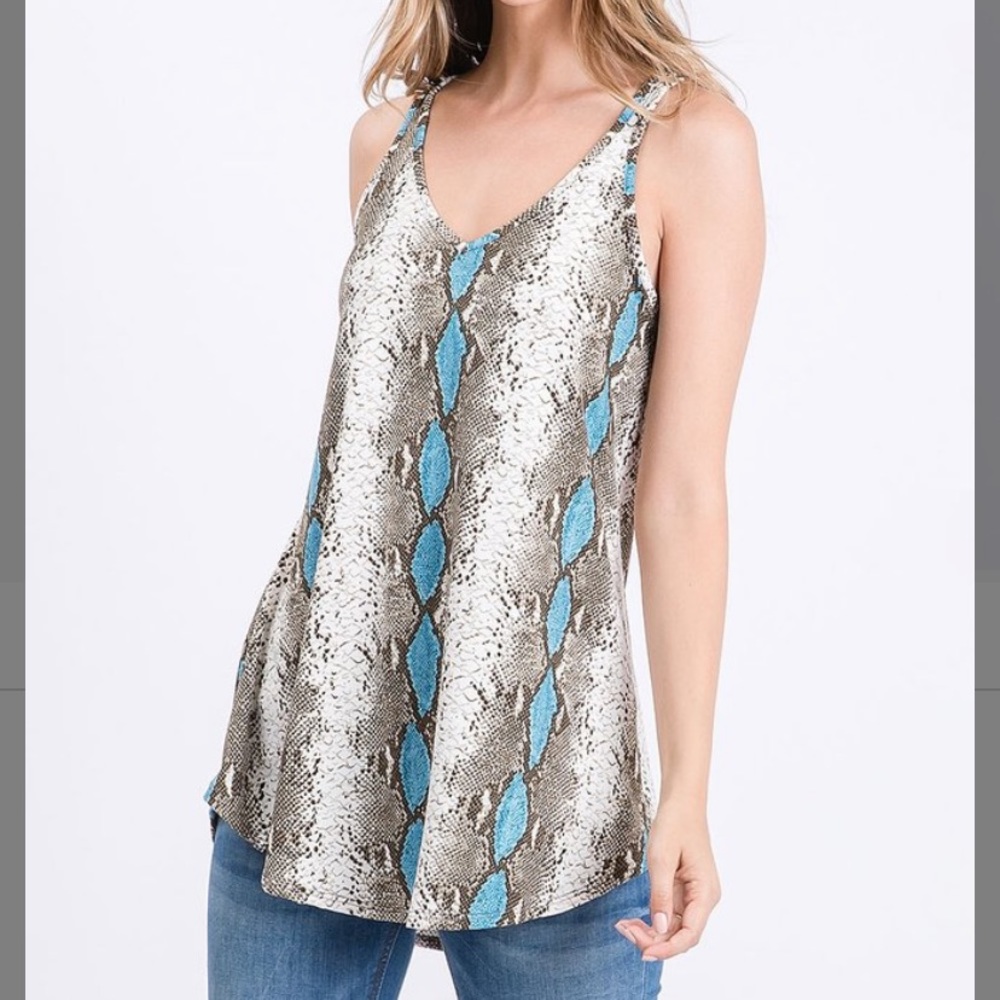 Jade & Brown Snake V-Neck Tank, M